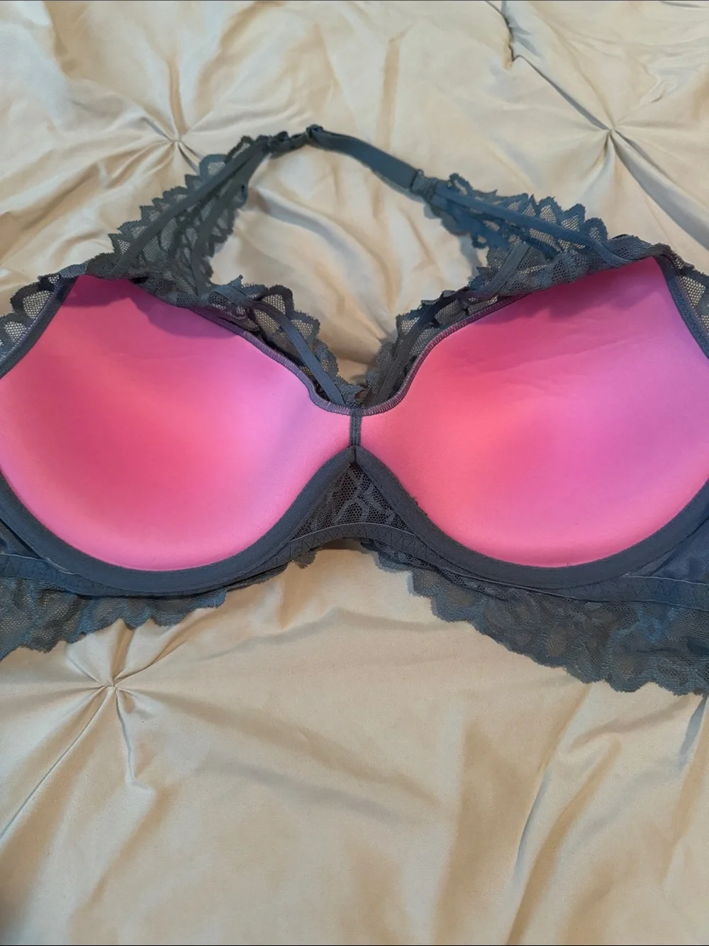 PINK Victoria's Secret Lace Halter Bralette in Charcoal